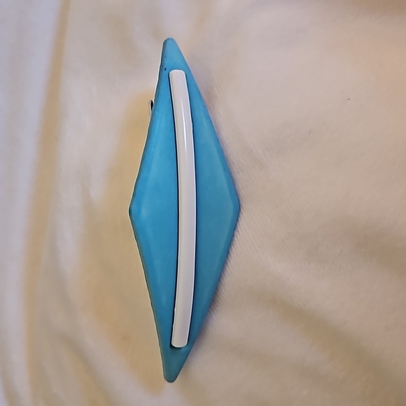 Vintage Atomic Mod Made in Taiwan Wood Turquoise Color Barrette - Picture 2 of 6